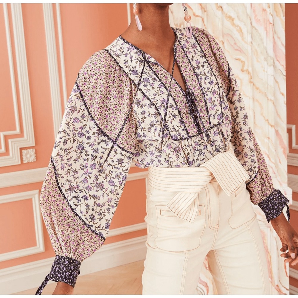 Ulla Johnson Colette Floral Patchwork Cotton Viscose Blouse Calico Multi 6 $345